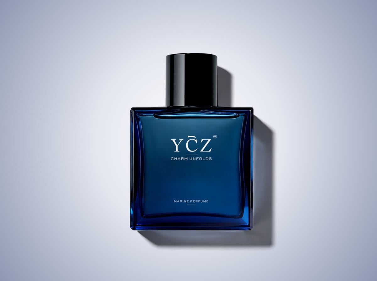 YCZ Charm Unfolds Marine on a dusk-grey backdrop