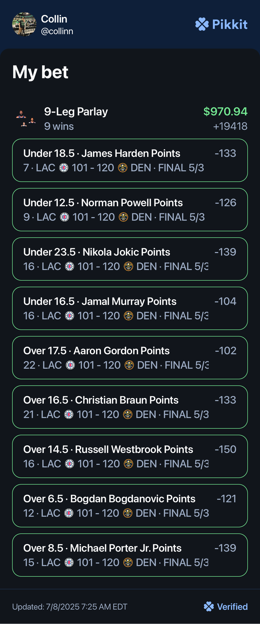 Collin’s Betting picks