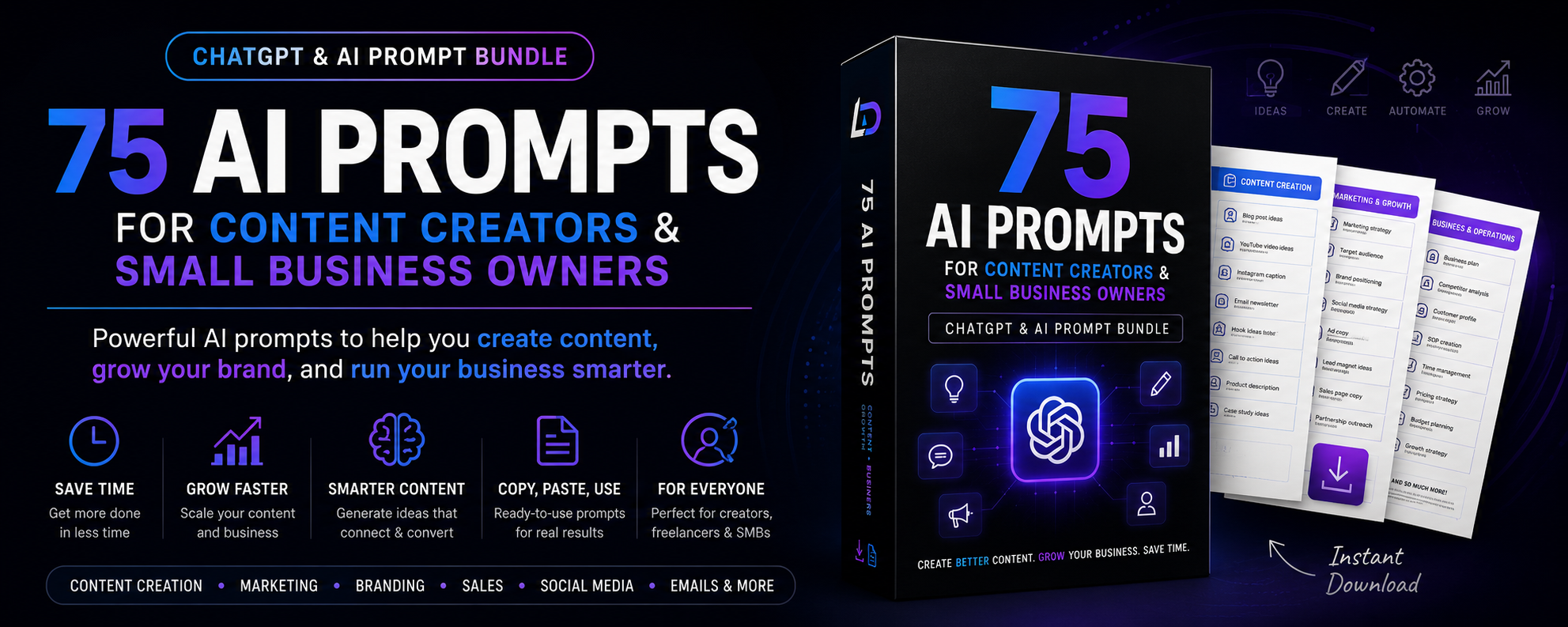 75 AI Prompts for Content Creators & Small Business Owners — ChatGPT & AI Prompt