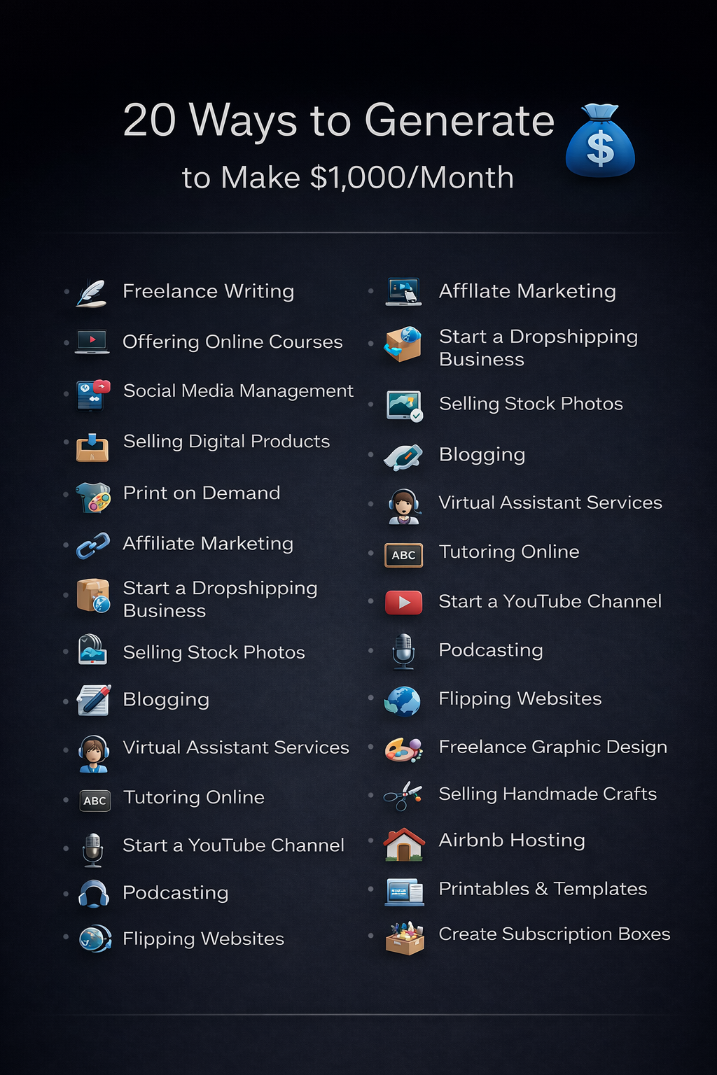 20 ways to Make $1,000/Month