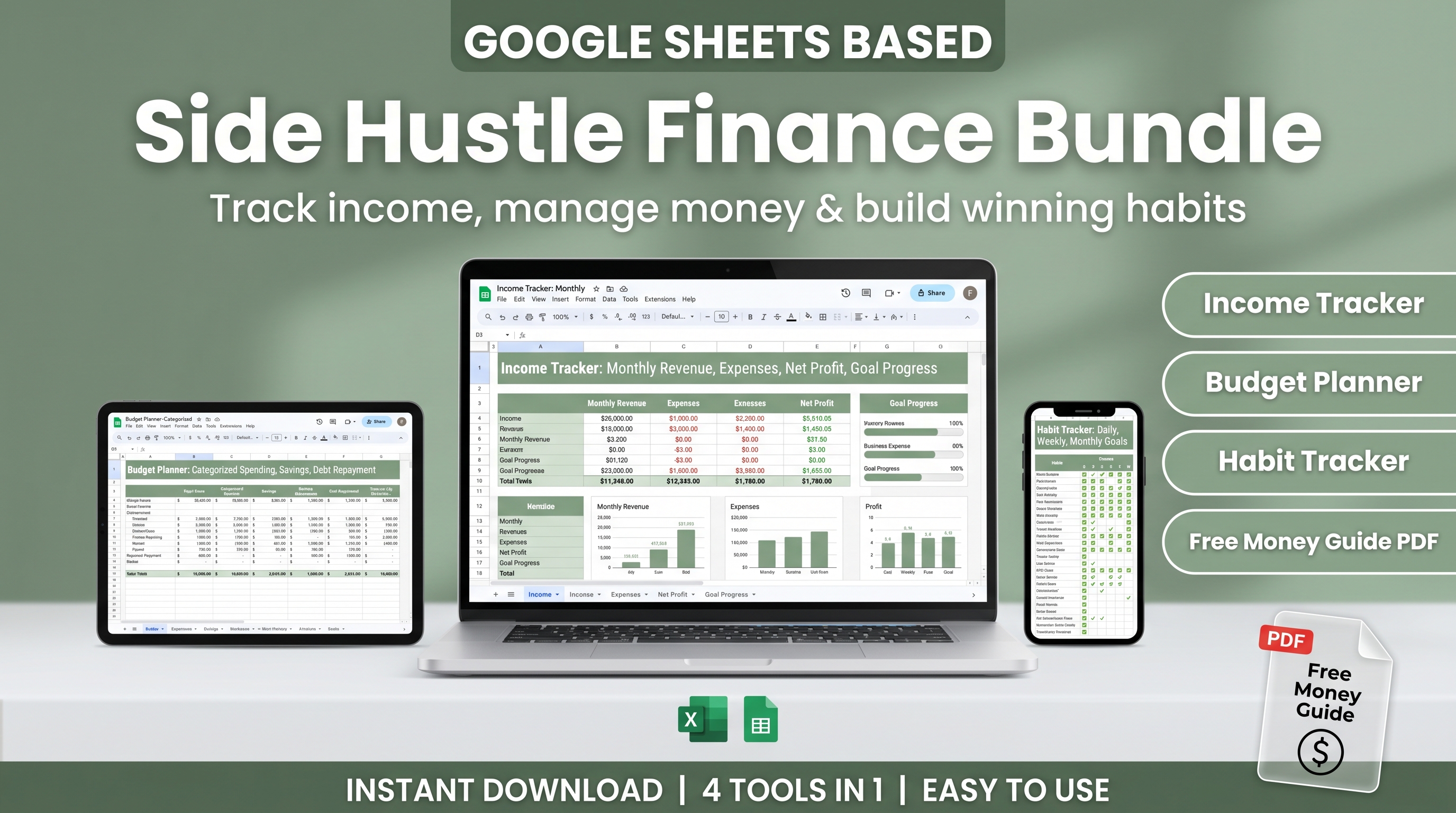 Side Hustle Finance Bundle — Google Sheets Toolkit + Free Money Guide
