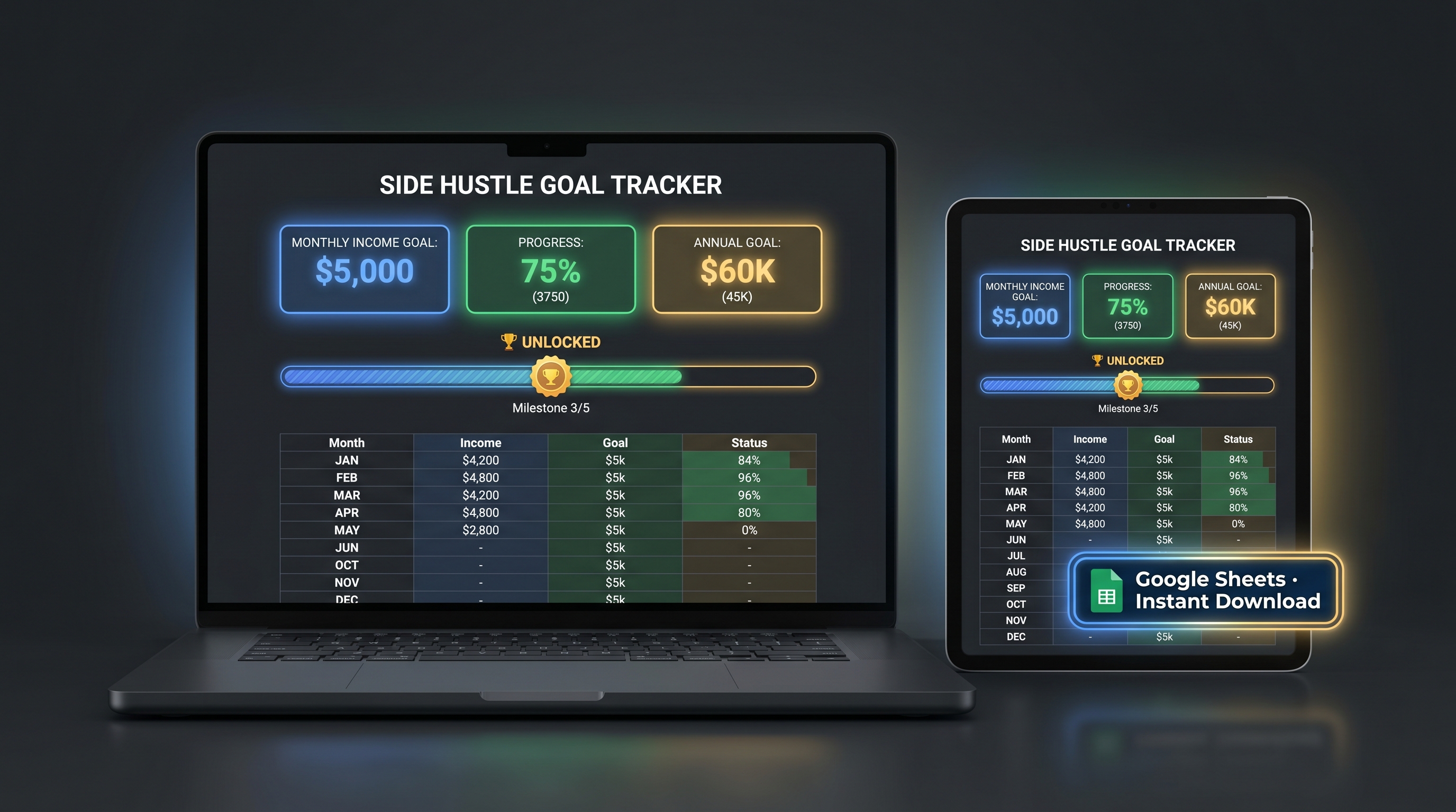 Side Hustle Goal Tracker — Income & Milestone System