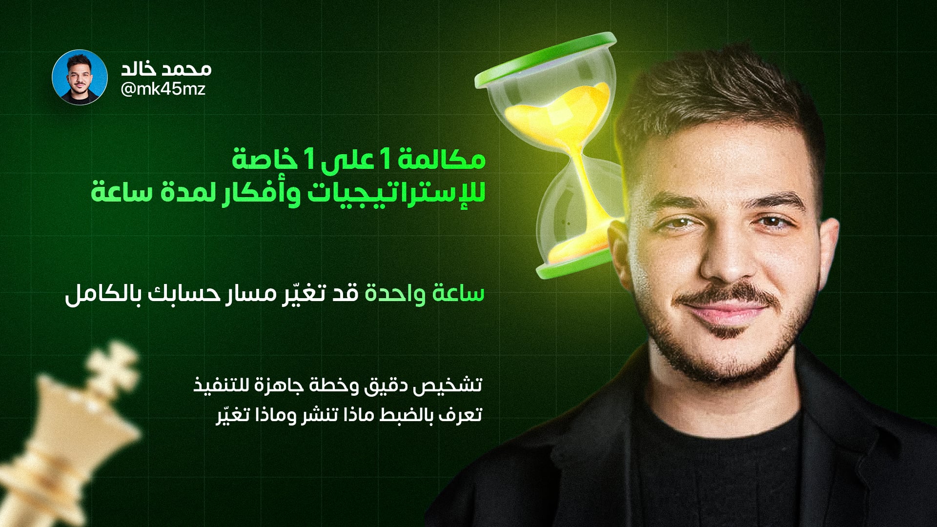 مكالمة 1 على 1 خاصة للإستراتيجيات وأفكار لمدة ساعة