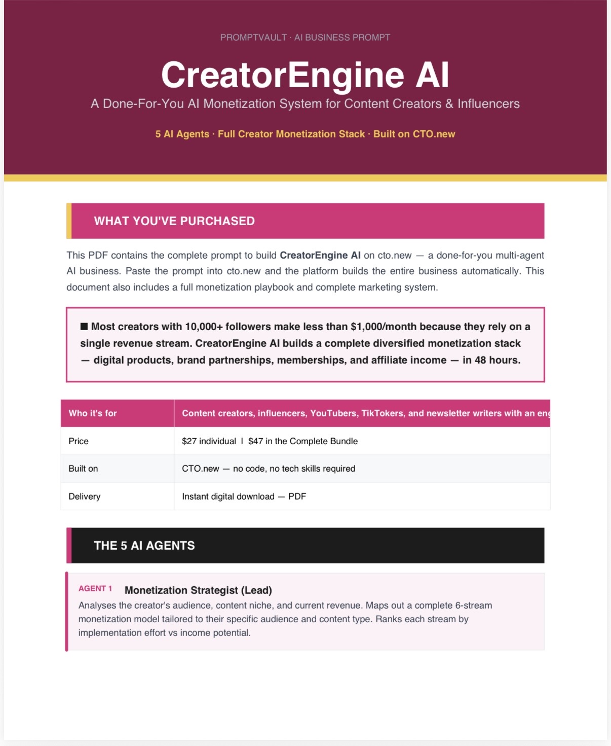 CreatorEngine AI — Complete Creator Monetization System Built on CTO.new