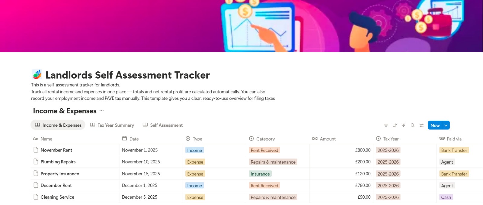 Landlords Self Assessment Tracker 