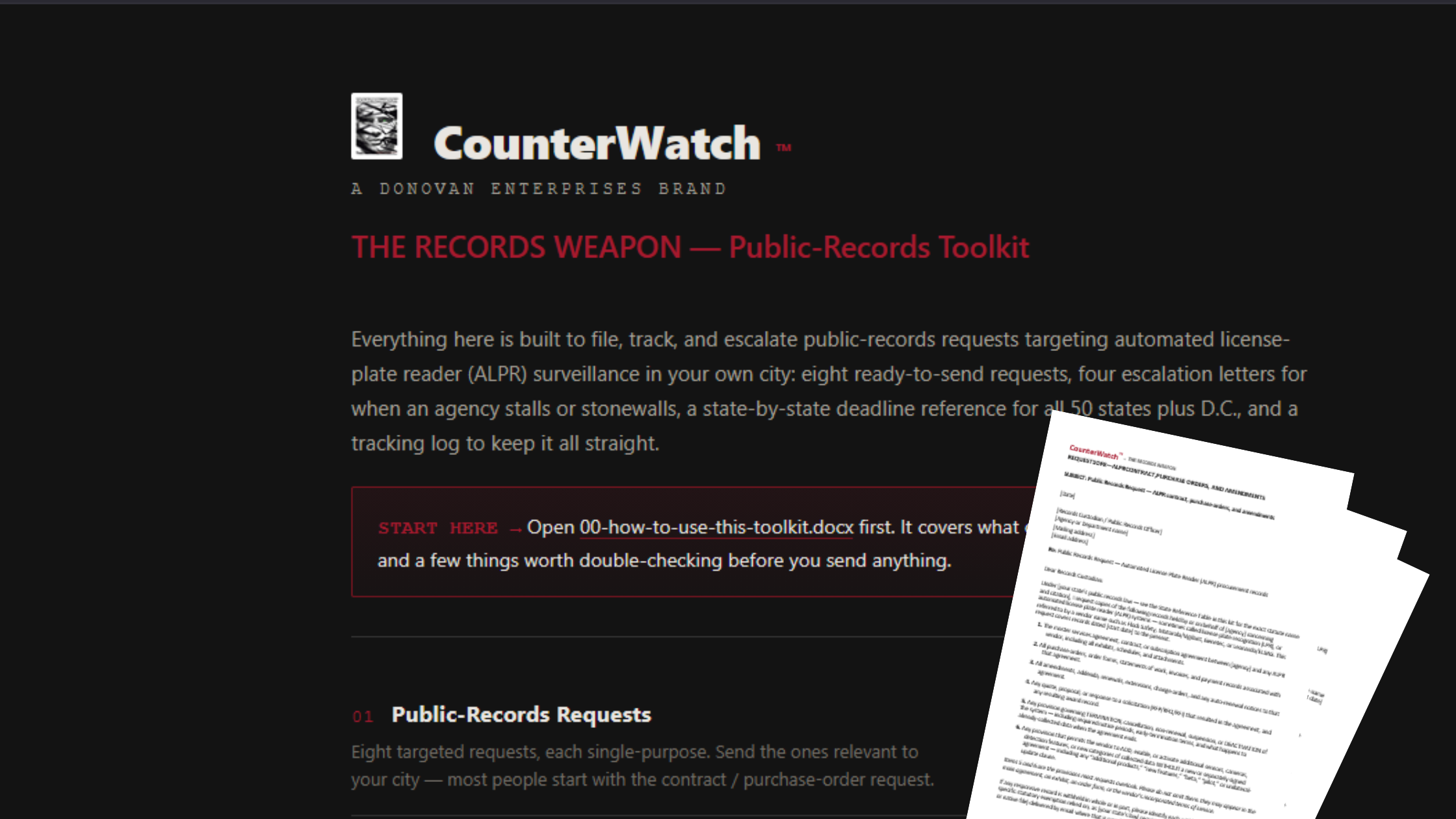 CounterWatch™ — The Records Weapon: ALPR Public Records Toolkit (All 50 States)