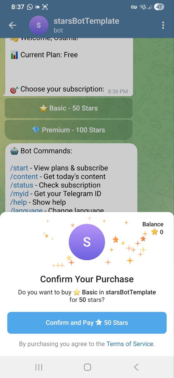 Telegram Stars Subscribe Bot