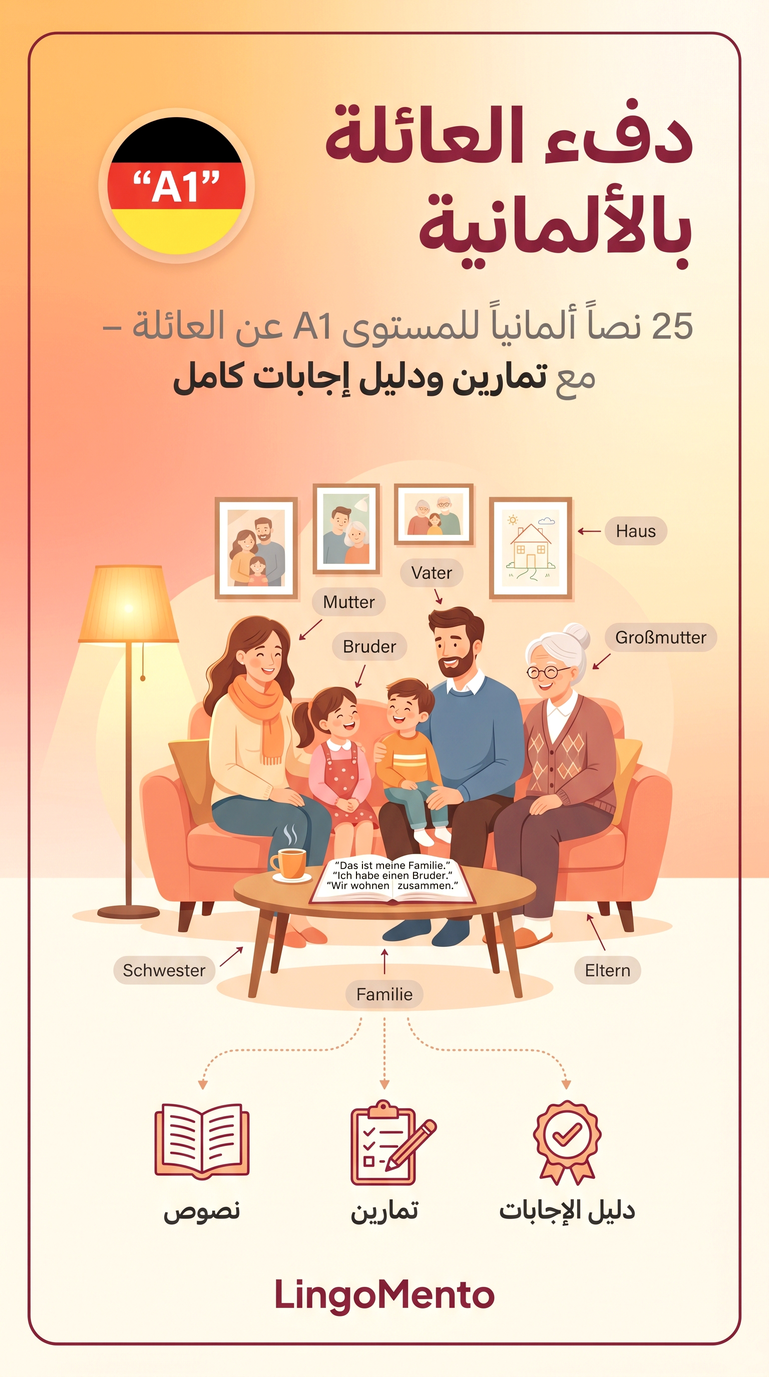 دفء العائلة بالألمانية _ 25 نصاً ألمانياً A1 عن العائلة _ LingoMento