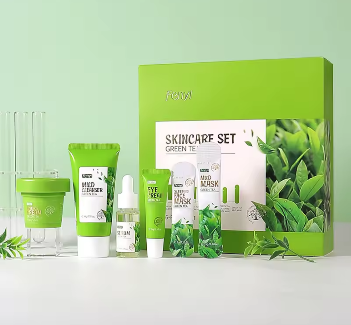 6pcs/set Green Tea Skin Care Sets Facial Cleanser Serum Eye Cream Face Cream Moi