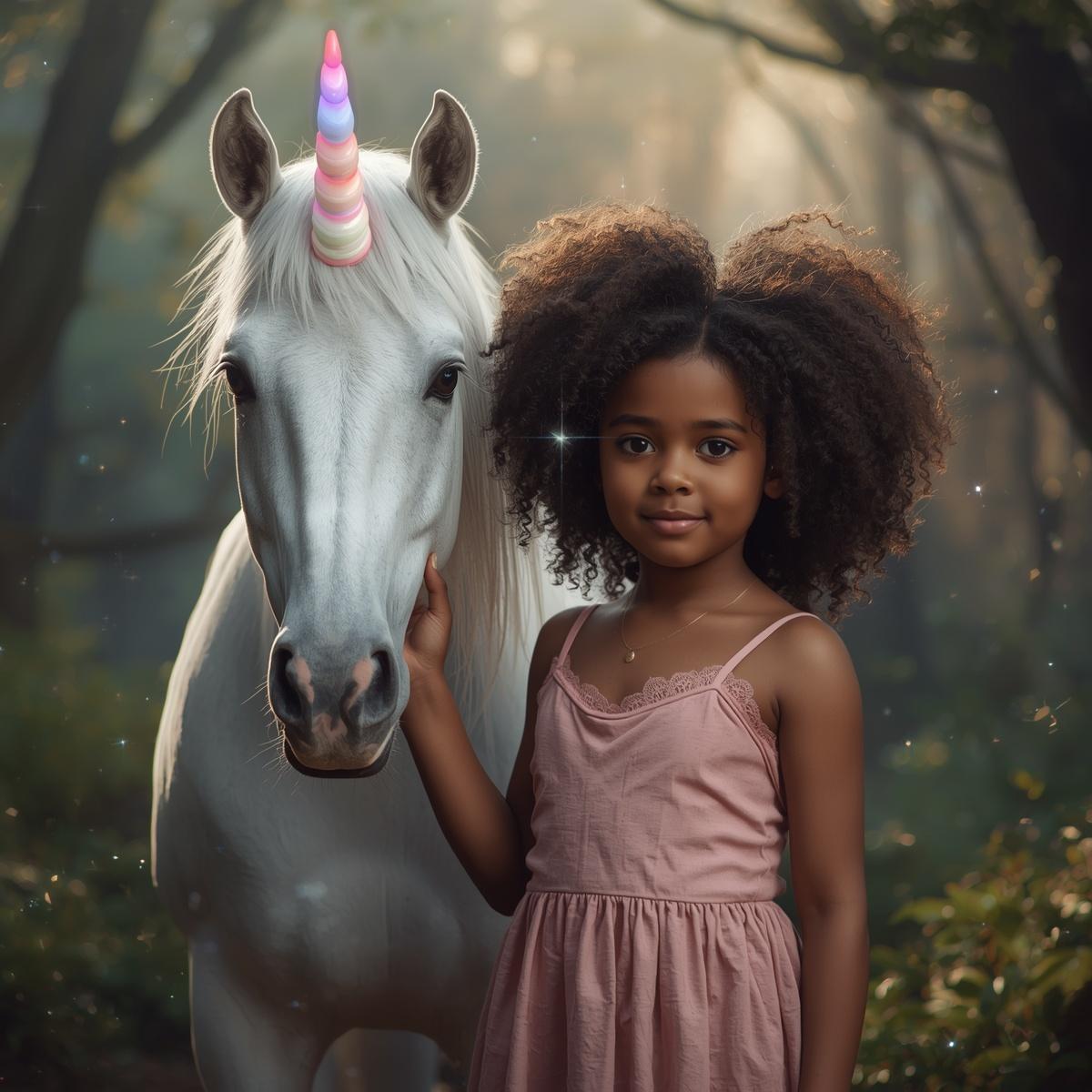LILA WITH HER UNICORN IN A MAGICAL FOREST 