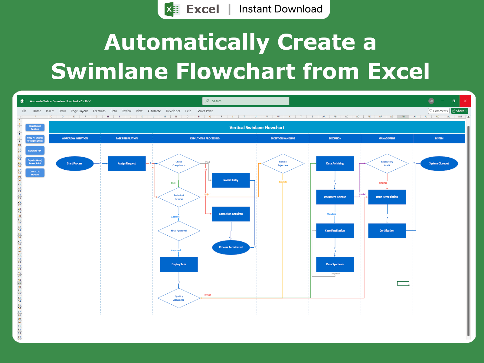 Excel Swimlane Flowchart Generator