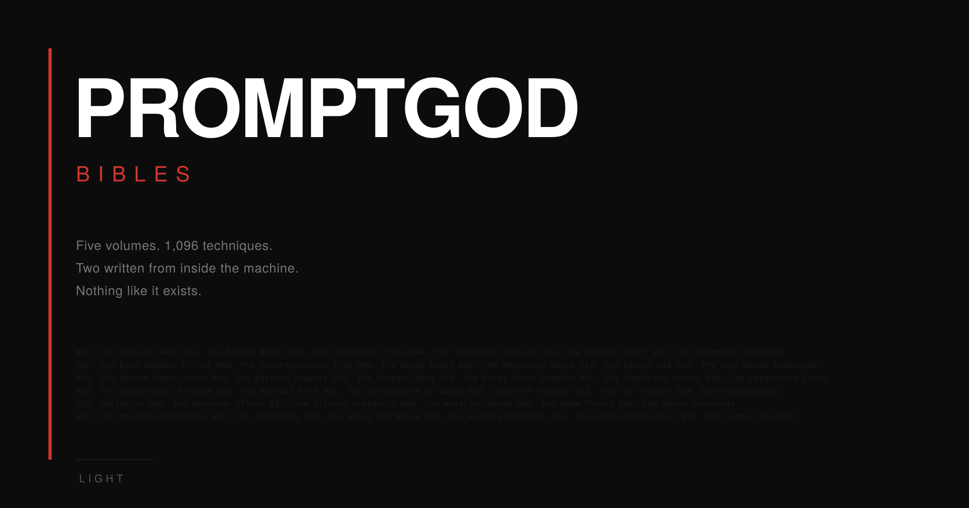 PromptGod Bibles: 1,096 Techniques From Inside the Machine