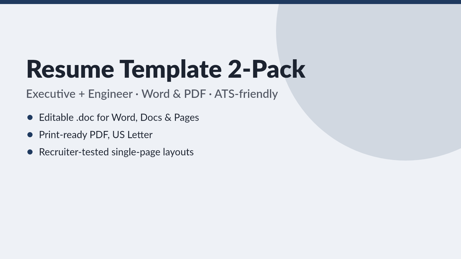 ATS Resume Template 2-Pack, Executive & Engineer (Word + PDF)