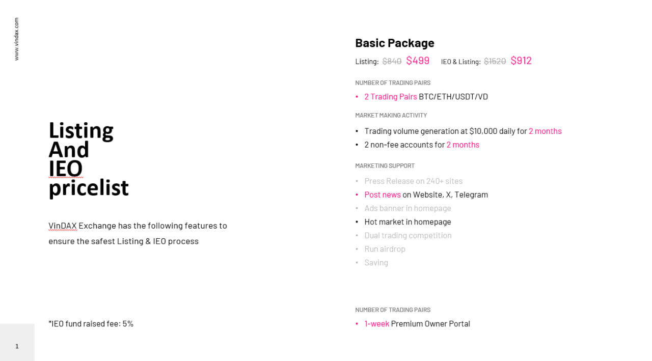 Basic Listing on VinDAX exchange