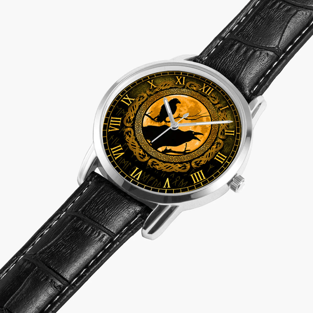 Vikings Hugin Munin Odins Ravens Gold Instafamous Wide Type Quartz Watch
