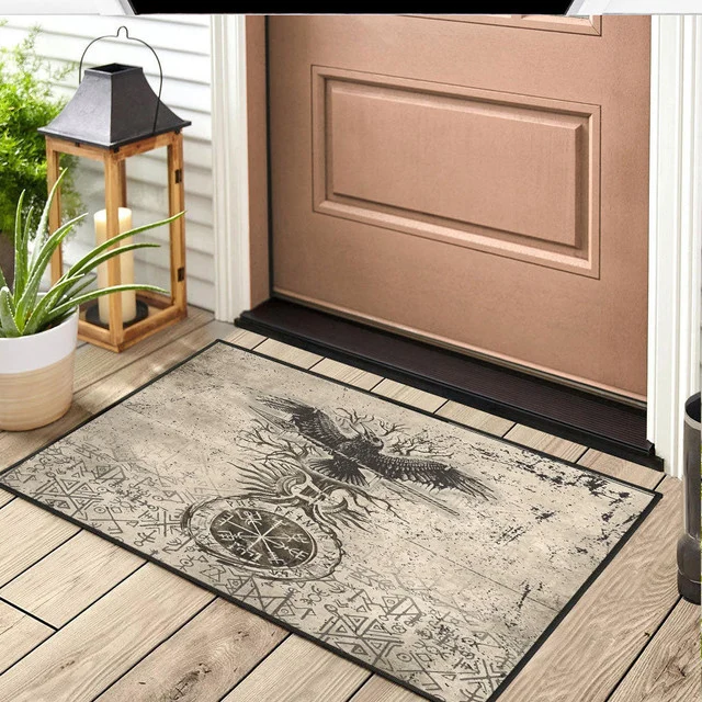  Viking Raven Carry Spear of Odin Vintage Door Mat