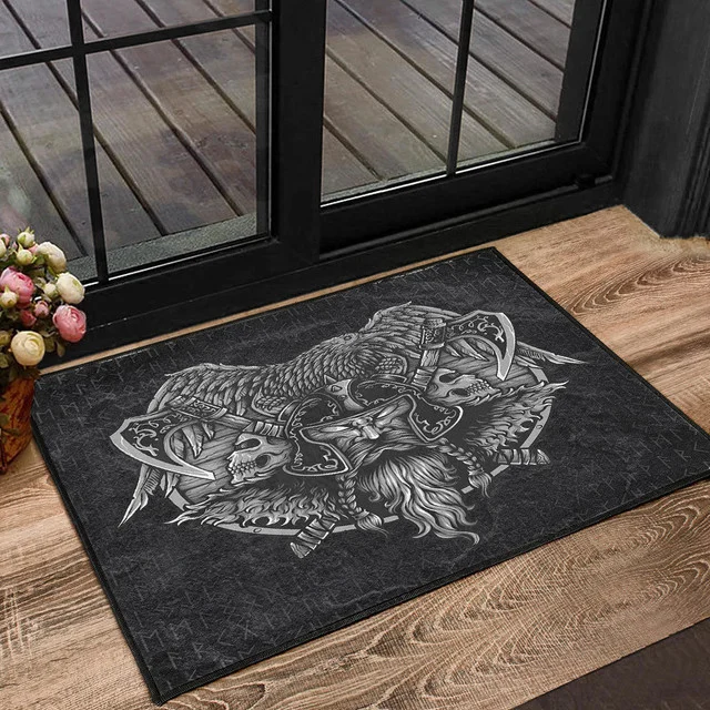  Wolf And Raven Of Odin Viking Door Mat