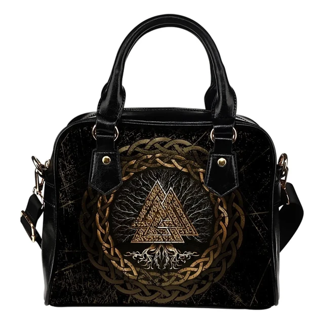Celtic And Viking Shoulder Handbag Valknut and Tree of Life Yggrdrasil 