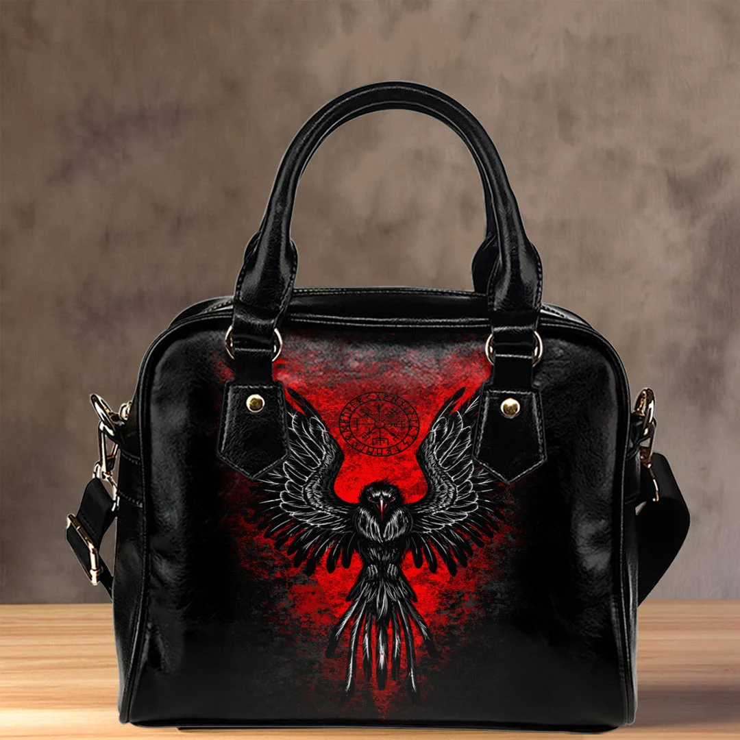 Viking Raven Vegvisir Blood Background Shoulder Handbag