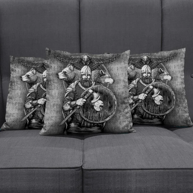 Viking Odin Bear Raven Wolf Pillow Covers