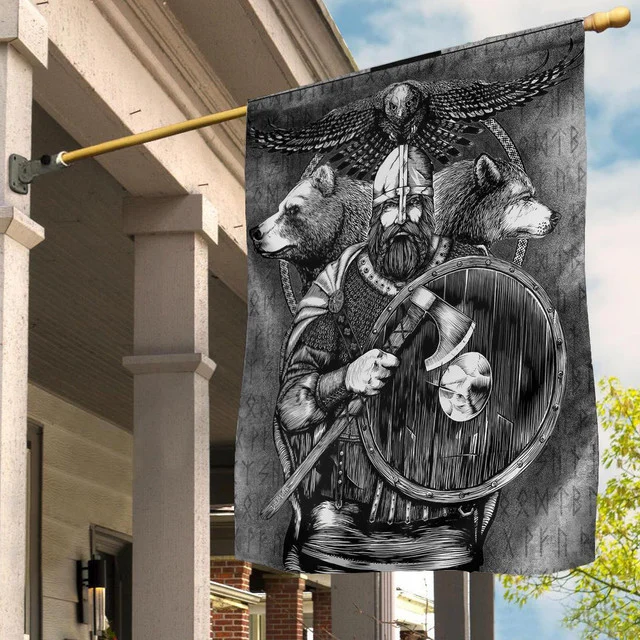 Viking Odin Bear Raven Wolf Flag 