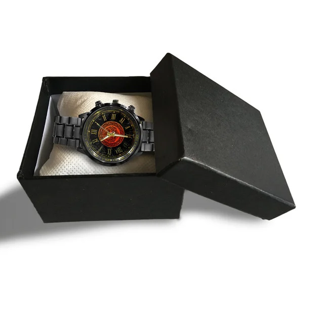 Viking Symbol Fire and Broke Pattern Black Stainless Steel Watch 