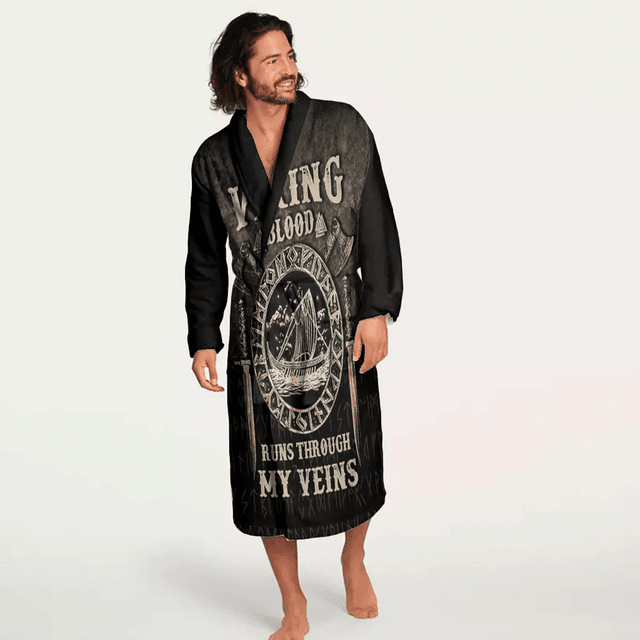 Viking Blood Runs Throush My Veins Bath Robe