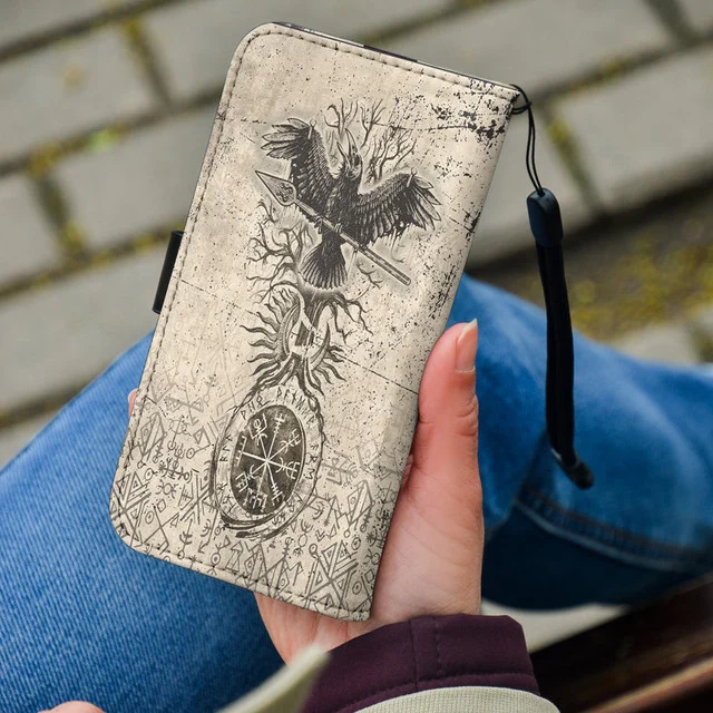 Viking Raven Carry Spear of Odin Vintage Wallet Phone Case