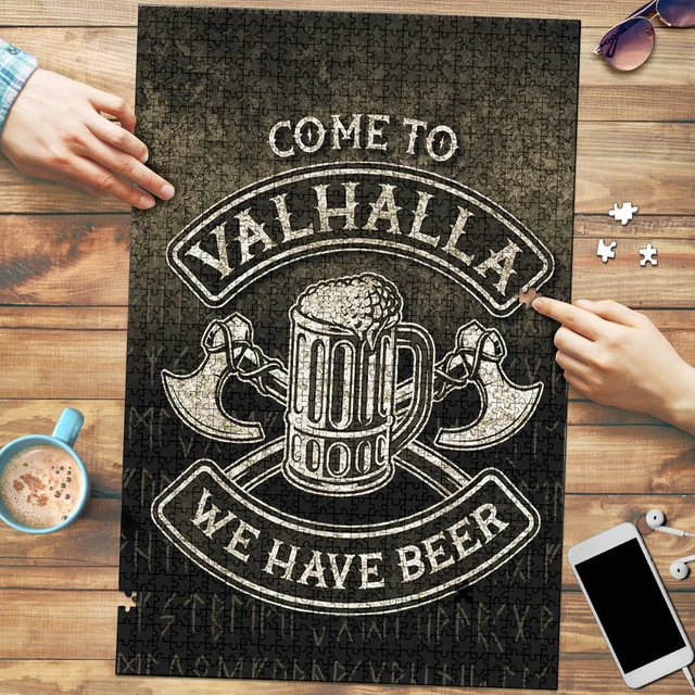 Come To Valhalla We Have Beer Funny Nordic Viking Jigsaw Puzzle