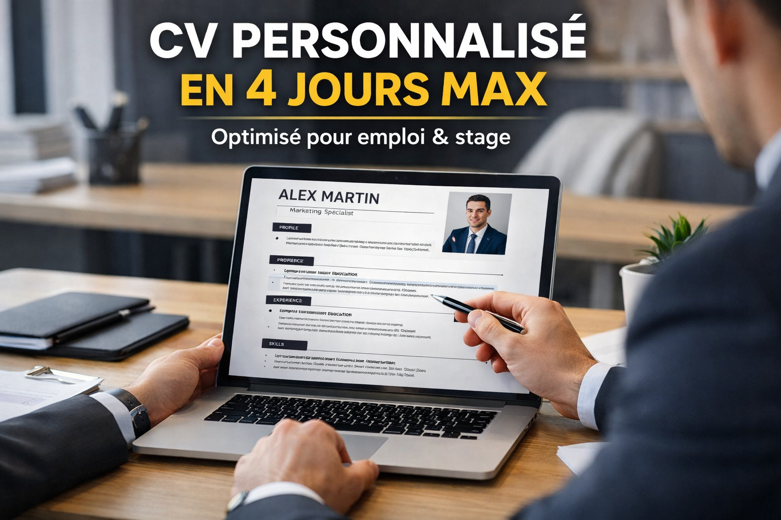 CV professionnel personnalisé, moderne et propre, livré en 7 jours maximum, opti