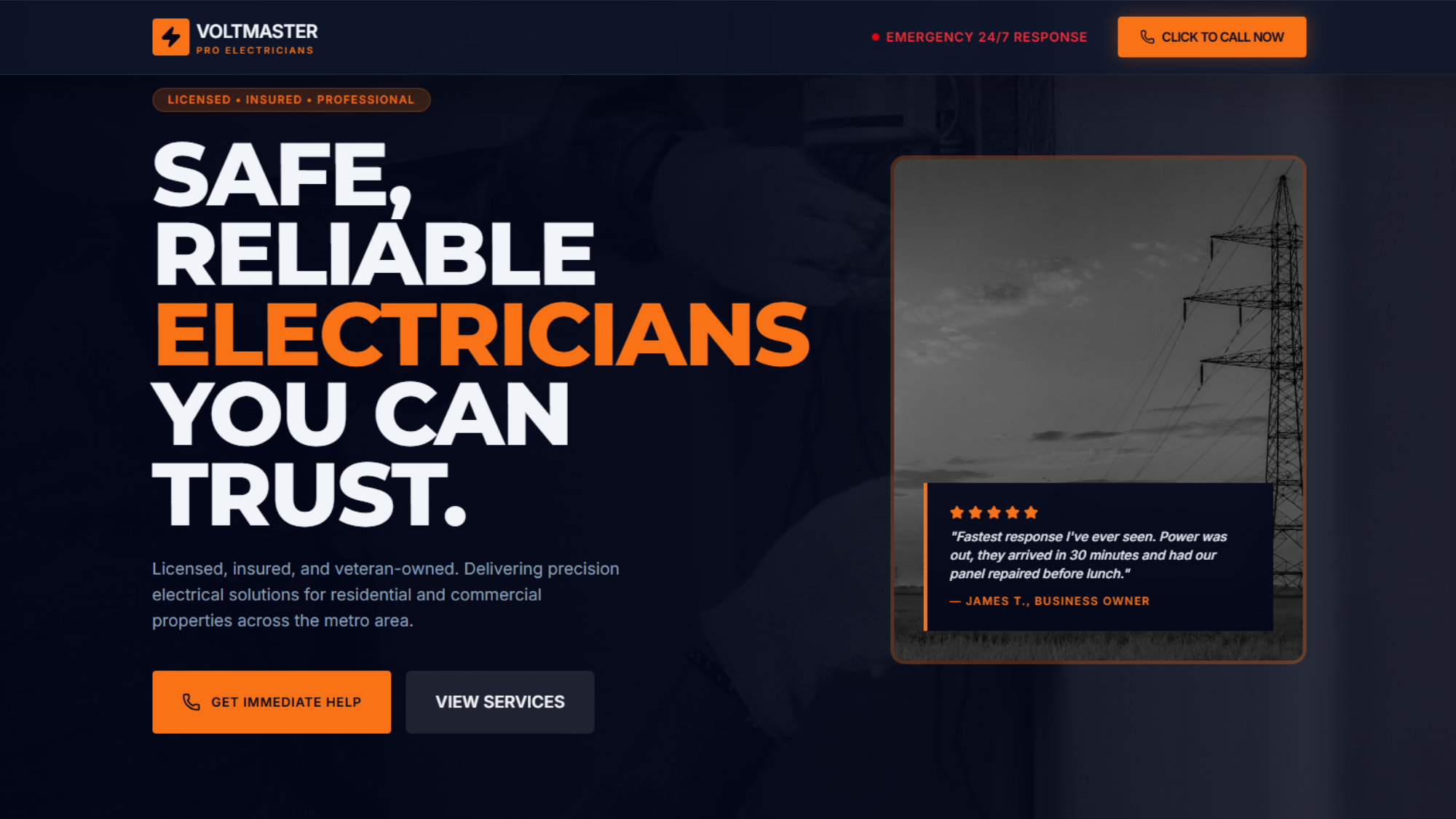 Premium Electrician Landing Page | Modern, Fast, & Conversion-Ready