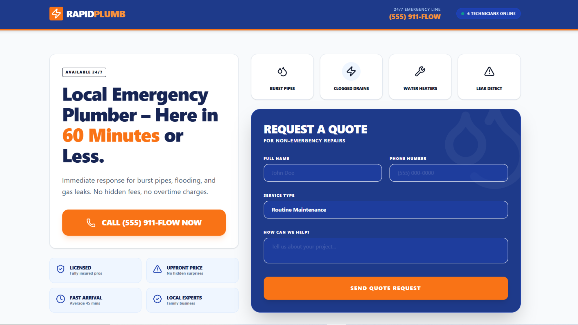 RapidFlow-Plumbers: High-Conversion React Landing Page Template
