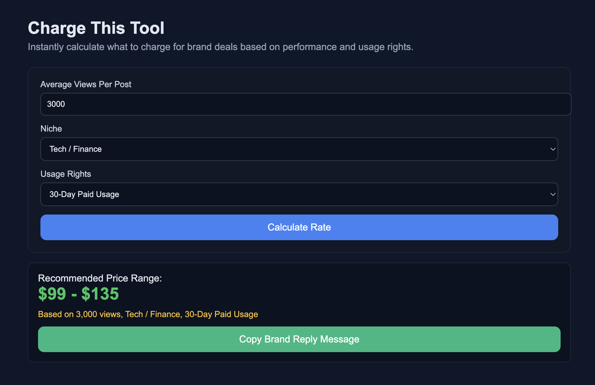 Creator Rate Calculator: Brand Deal Pricing Tool