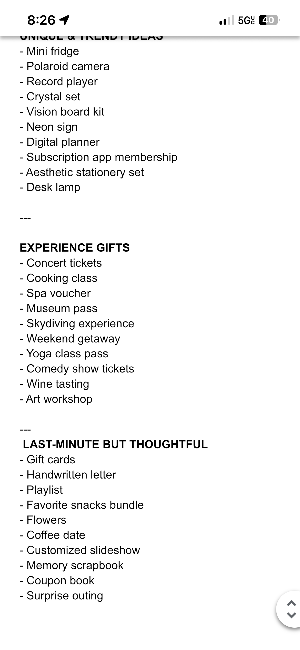 Gift ideas 