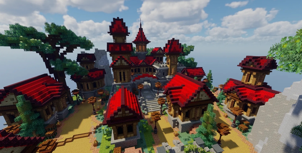 Minecraft Red Castle Spawn Build (143x143)