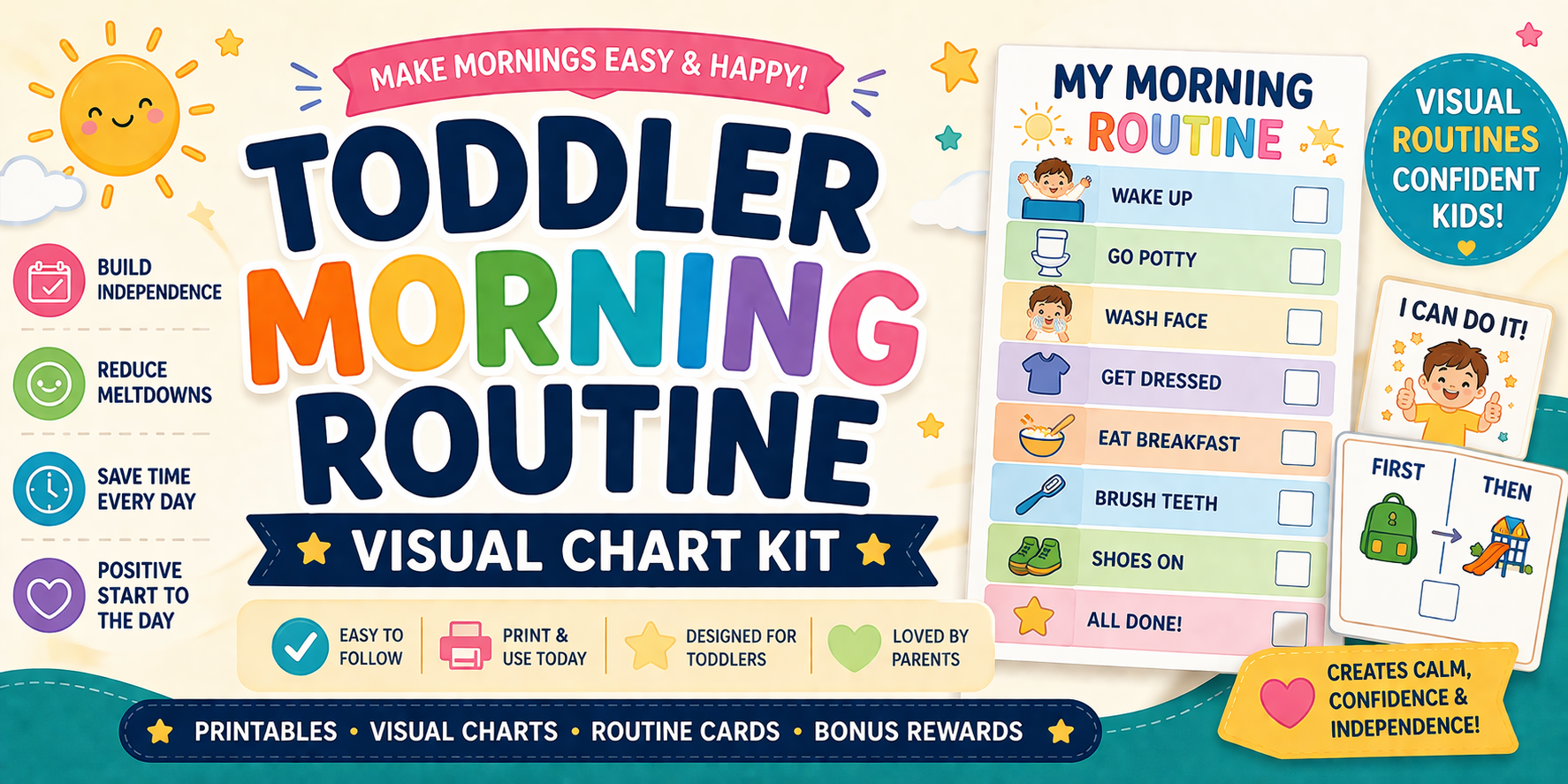 Toddler Morning Routine Visual Chart Kit