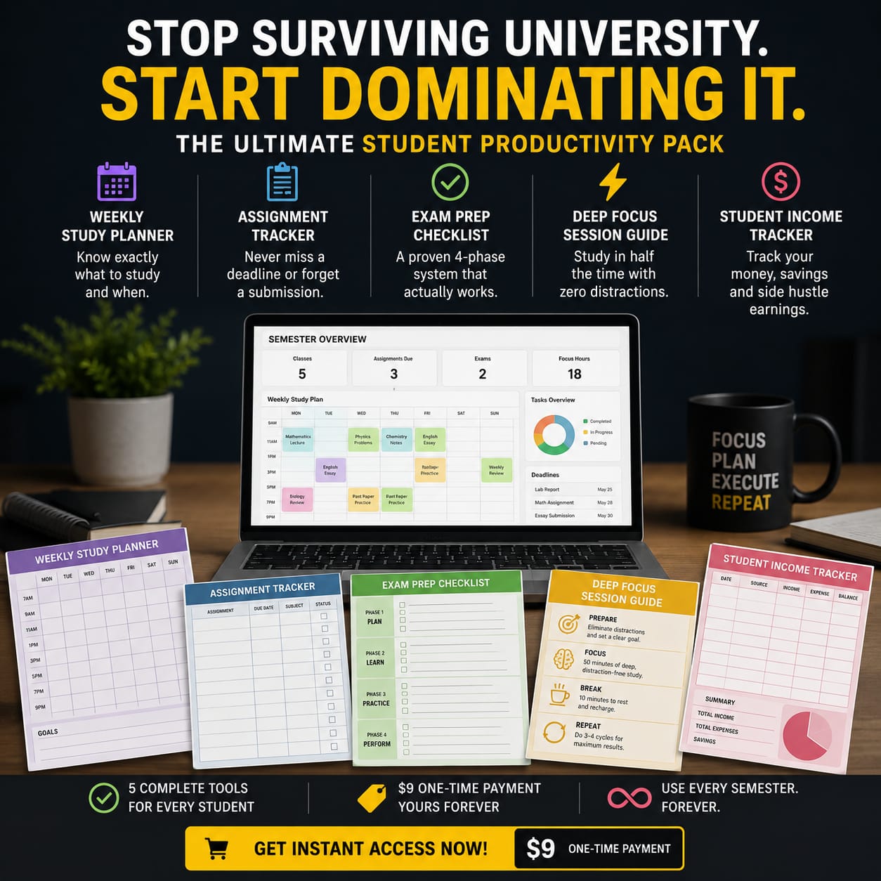 The Ultimate Student Productivity Pack — Study Smarter, Earn More & Never Miss 