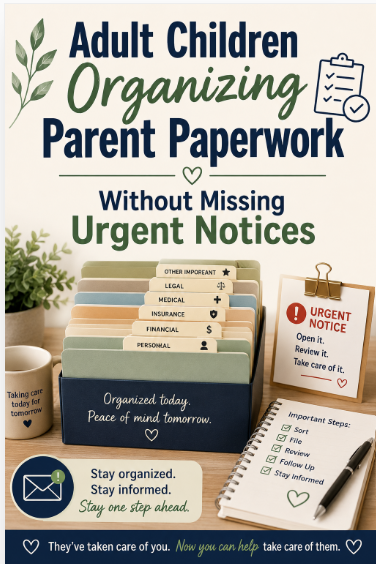 Adult Children Organizing Aging Parent Paperwork With AI Without Losing Track