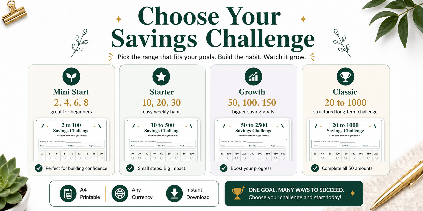 Money Saving Challenge Printable Bundle