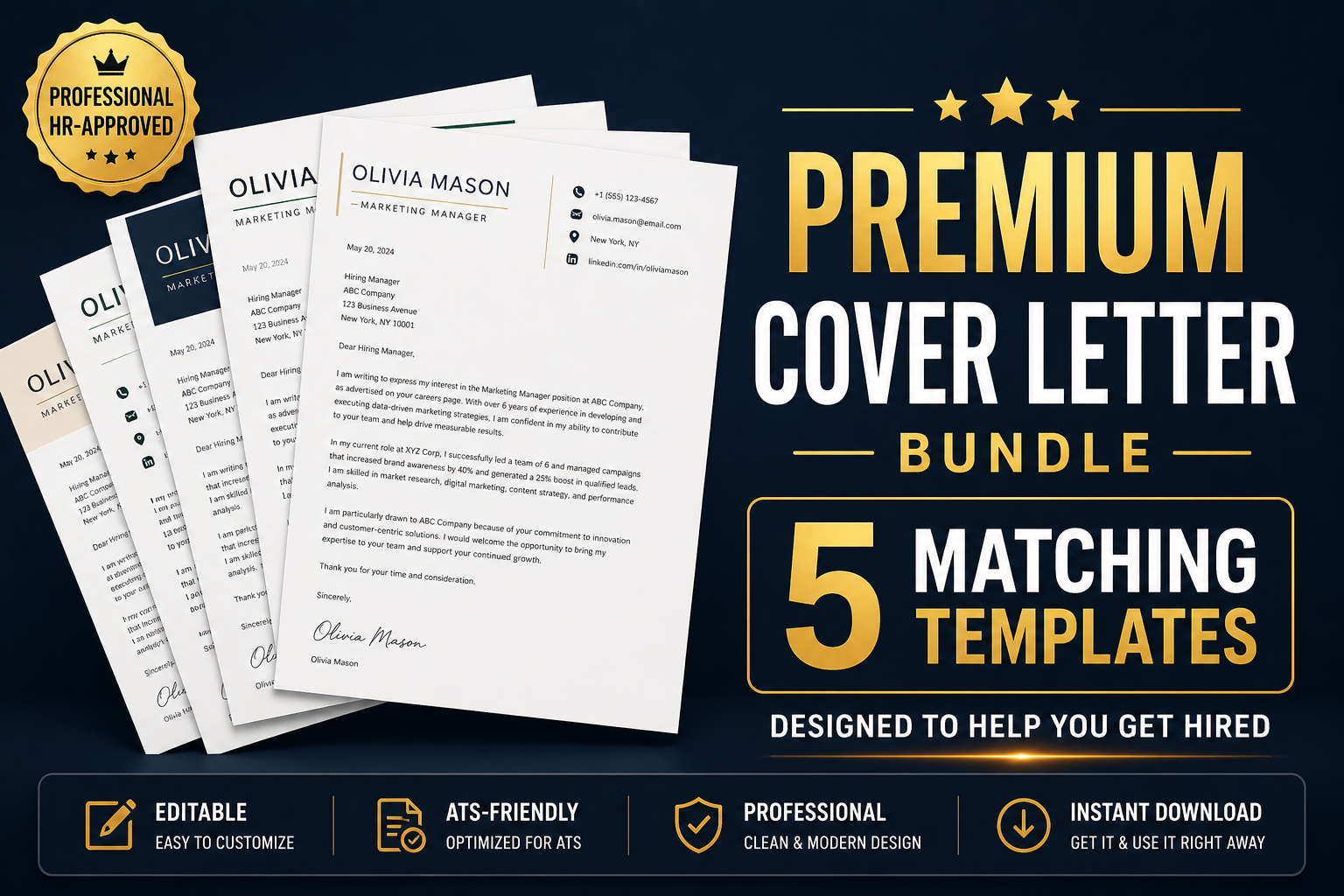 Premium Cover Letter Bundle — 5 Matching Professional Designs