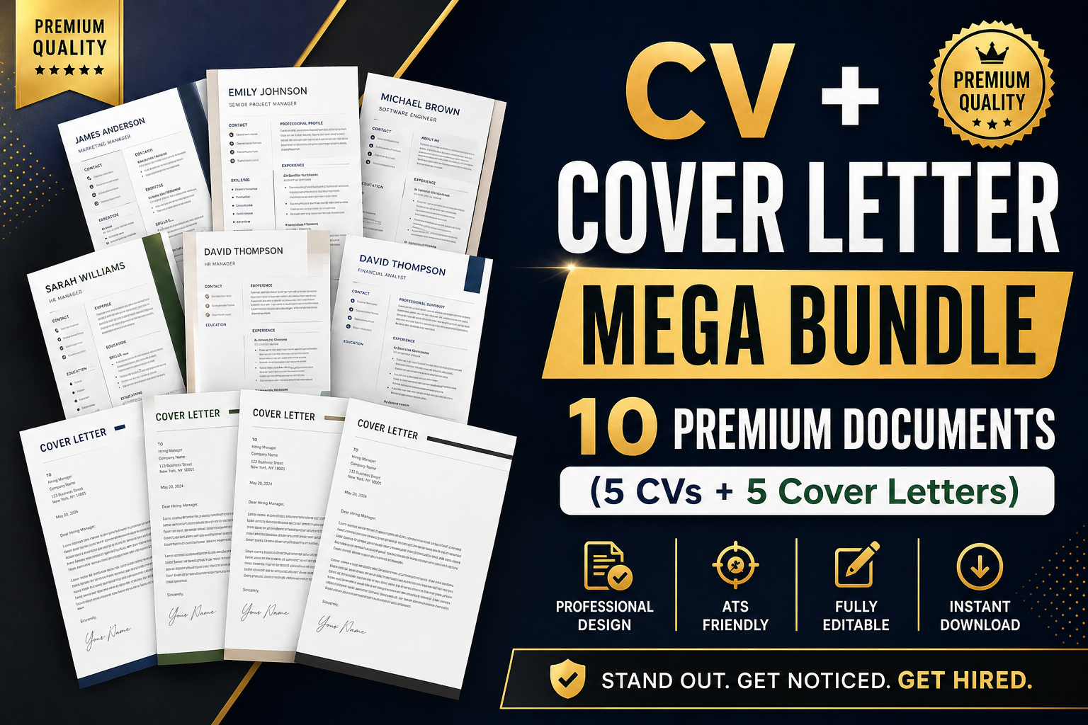CV + Cover Letter Mega Bundle — 10 Premium Documents (5 CVs + 5 Cover Letters)