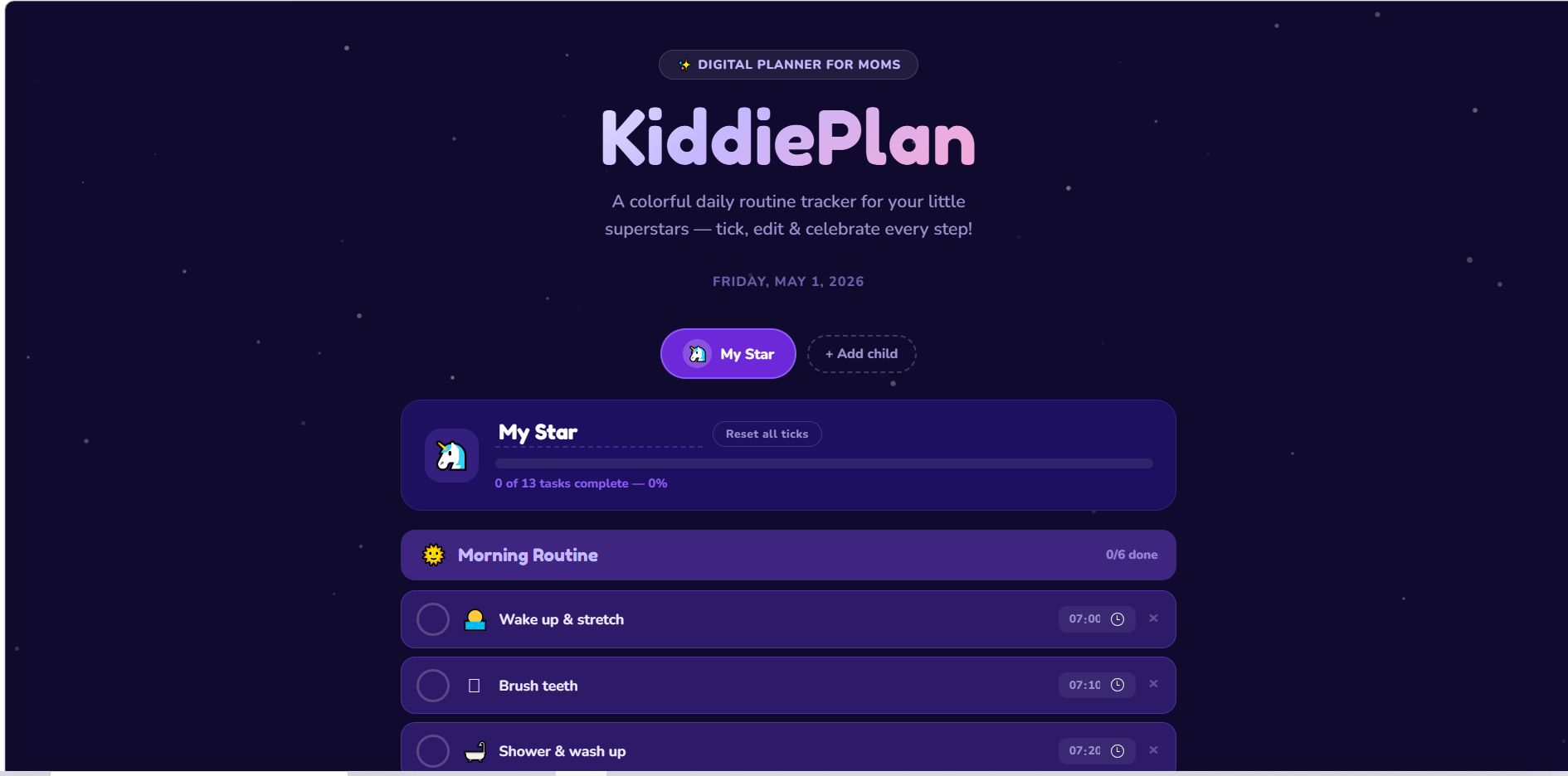 kids routine planner for mothers