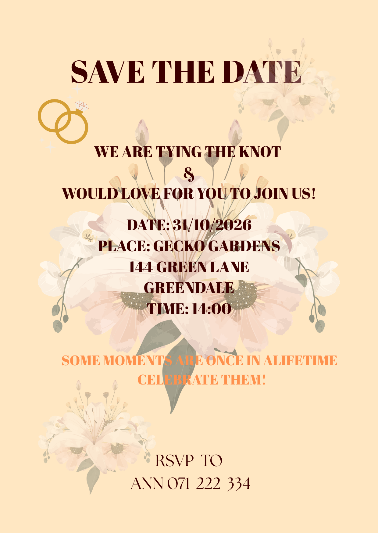 Vanilla Peach Save The Date Template