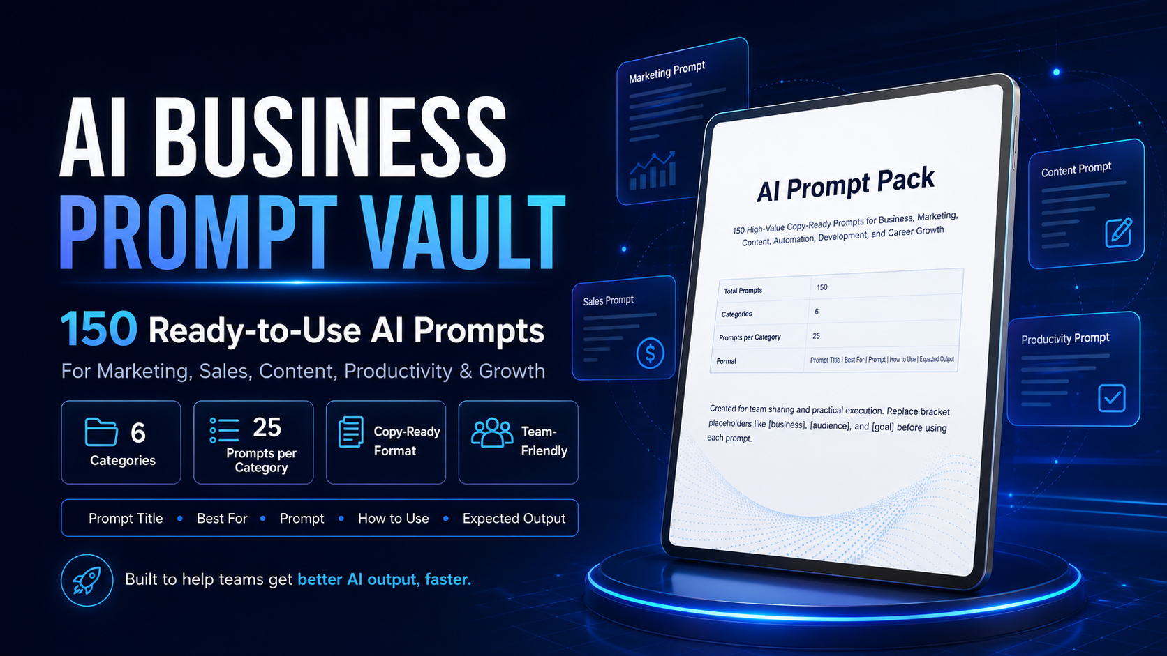 AI Business Prompt Vault: 150 Prompts for Marketing,Sales,Content & Productivity
