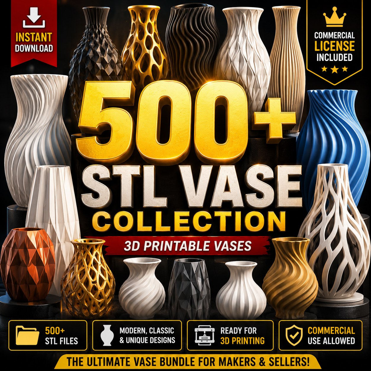500+ Vase STL Files | 3D Printable Vase Bundle