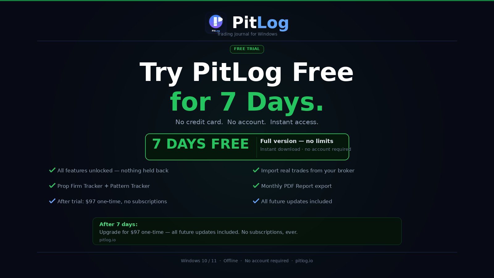 PitLog — 7 Day Free Trial
