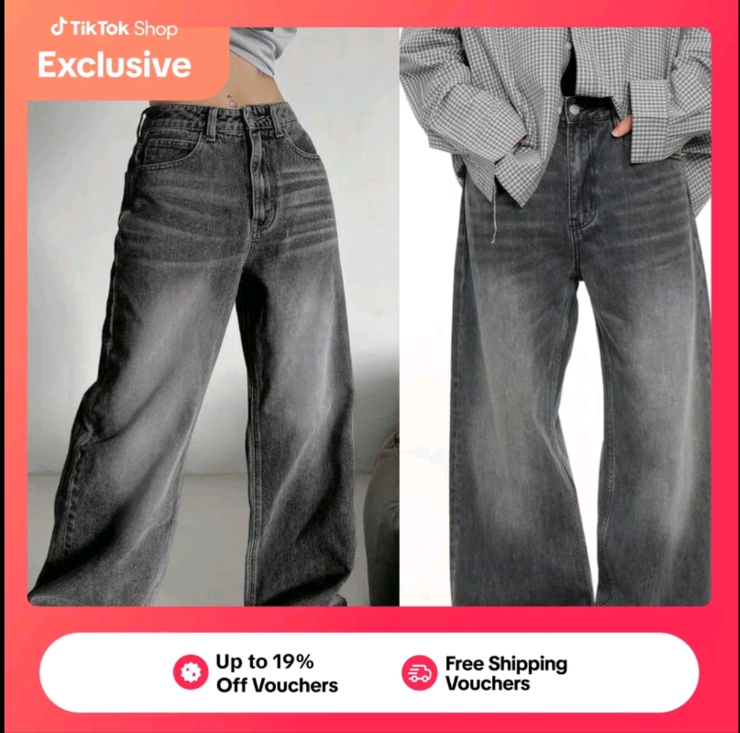 Gray Wide-Leg Jeans Retro Wash style Loose American Design Denim Pants Unisex ht