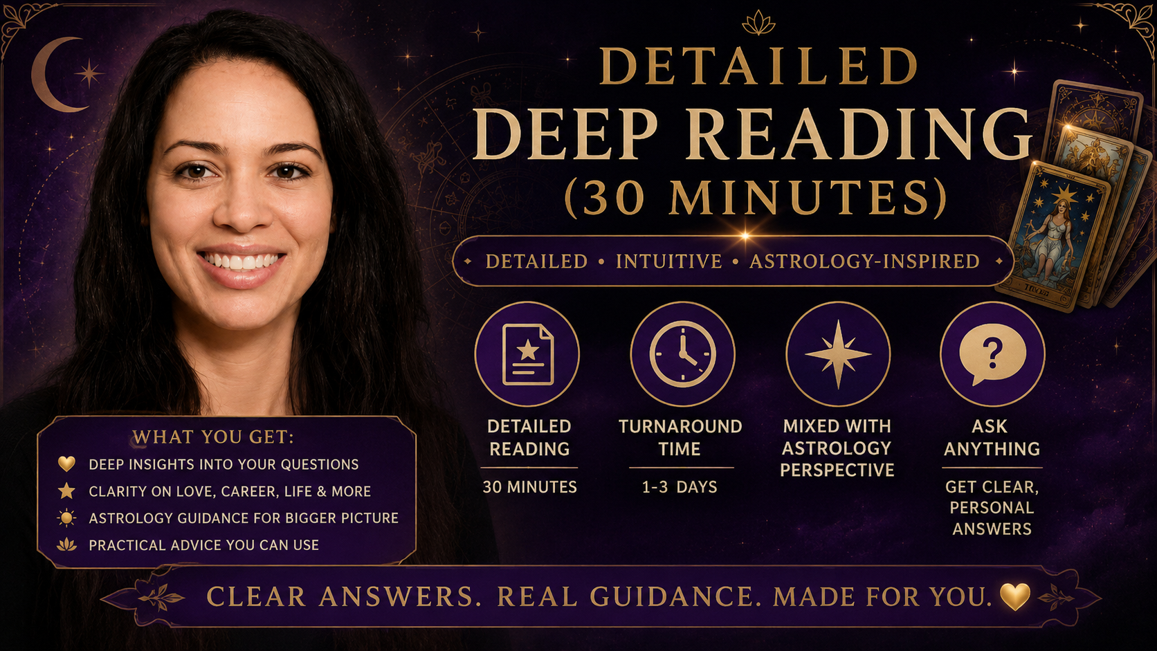Detailed Deep Reading — 30 Minutes (Tarot + Astrology)