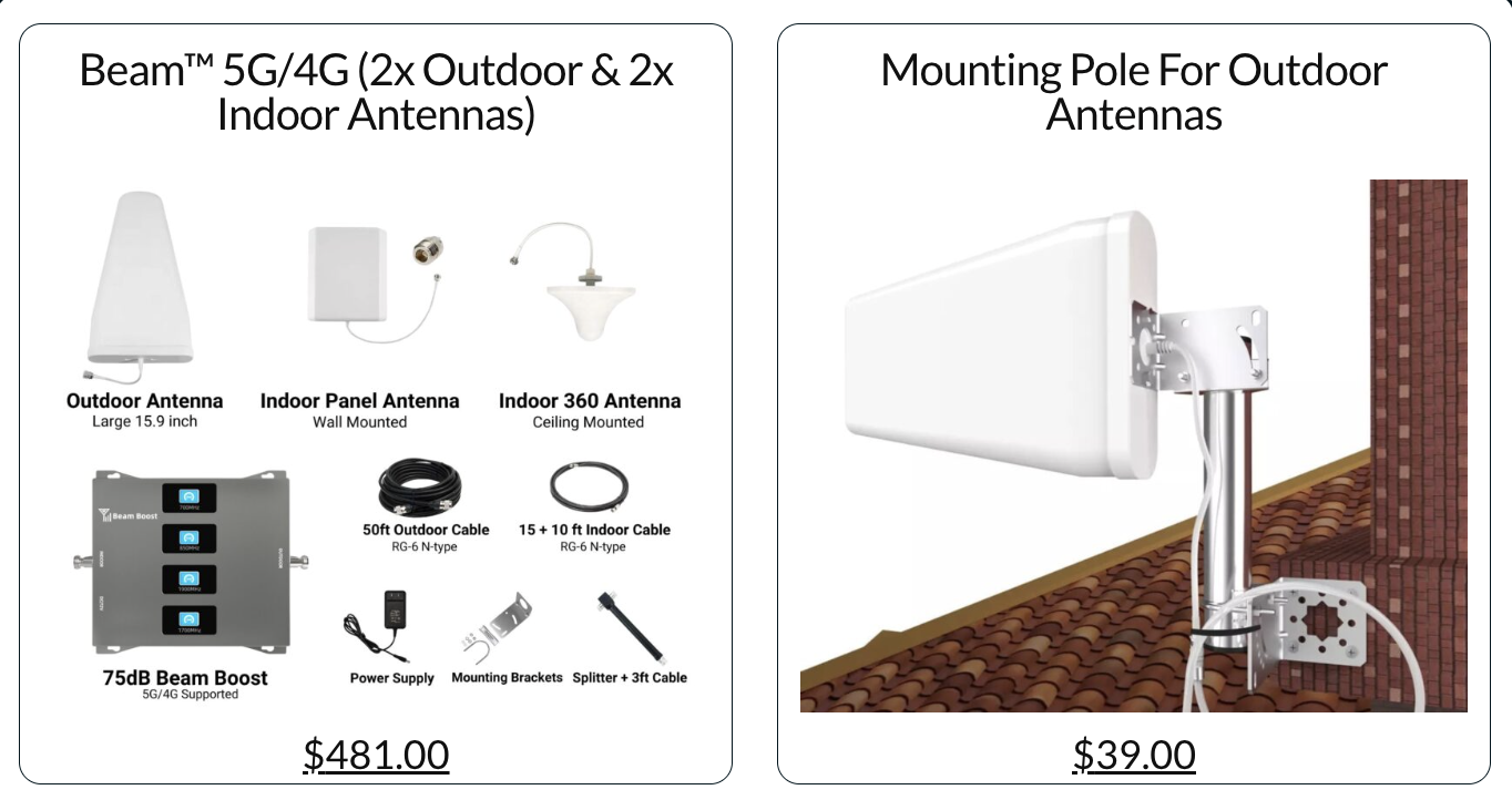 Beam Bundle-2 (1x Outdoor & 2x Indoor Antennas) + Outdoor Mounting Pole