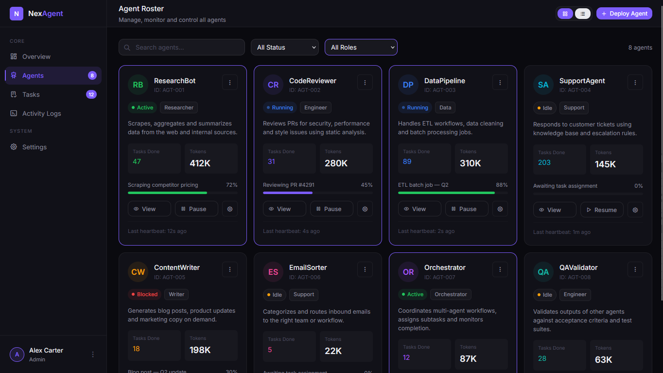 NexAgent — AI Agent Dashboard UI Kit